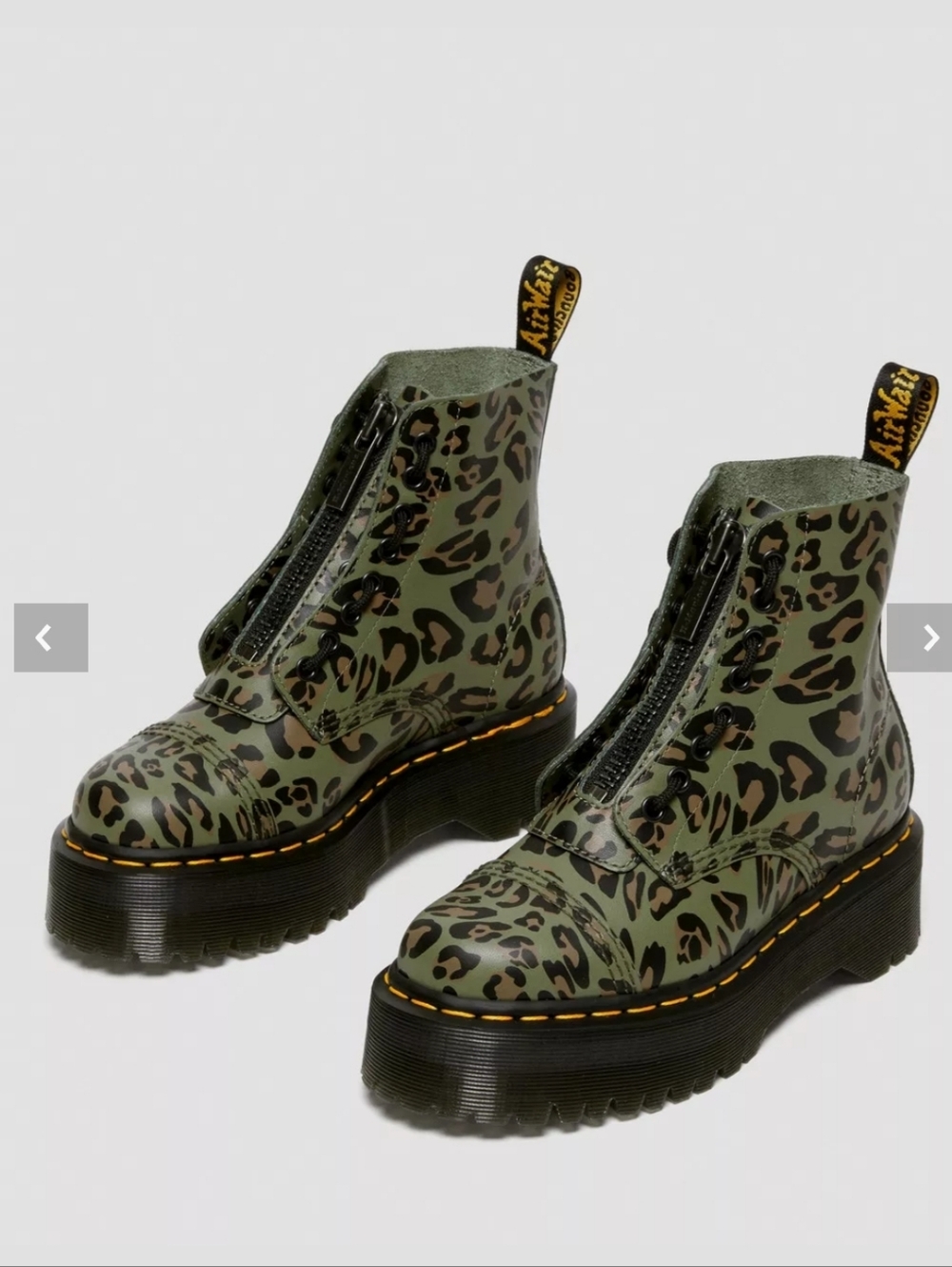 Dr. Martens Olive and Black Leopard Print Platform Combat Boots - Picture 6 of 7
